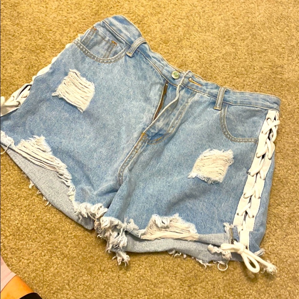 Ripped jean shorts